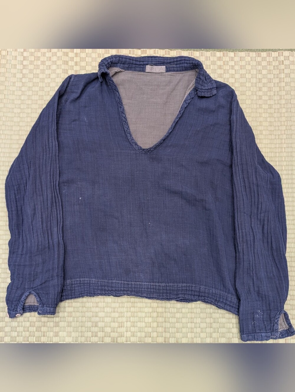 CP Shades Collared Eyelet Blouse Cotton Navy Women's Size Medium Made in USA